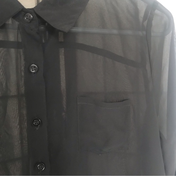 MINE Black Full Sheer Button Down Shirt/Blouse/Top, Size M - Picture 3 of 9